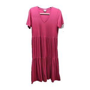 J. Crew Womens Pink Dress V-neck Midi Tiered Size Medium
